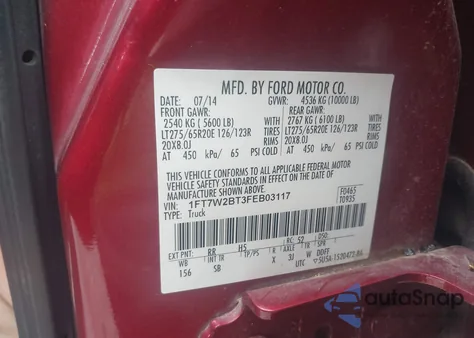 2015 Ford F-250 Lariat z USA, uszkodzony, nr VIN 1FT7W2BT3FEB03117